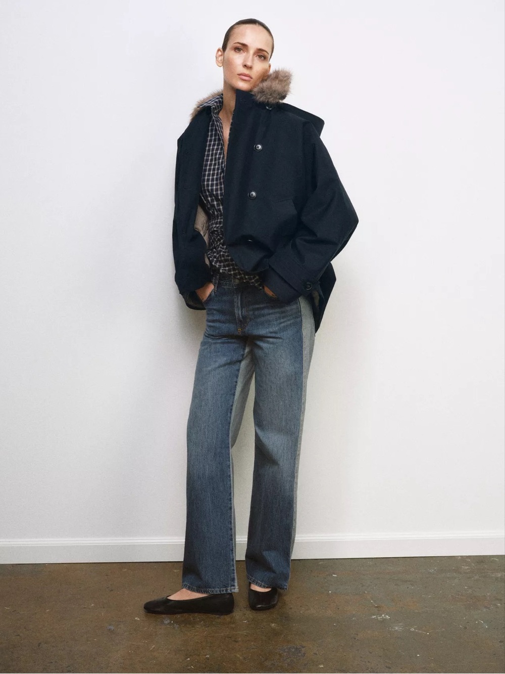 Zara faux fur collar trench coat zw collection